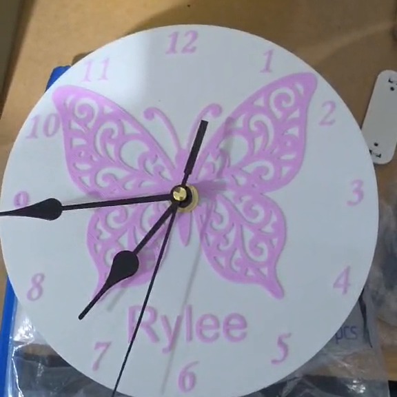 Original personalised Rylee butterfly clock made by VortForge